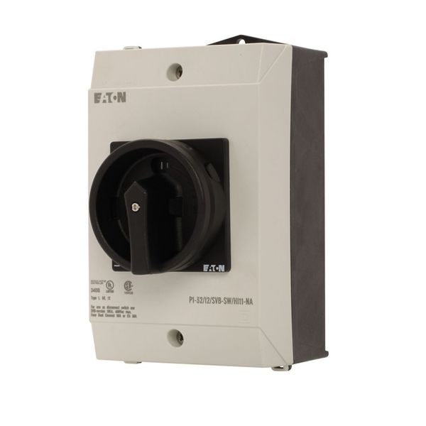 P1-32/I2/SVB-SW/HI11-NA Main switch, P1, 32 A, surface mounting, 3 pole, 1 N/O, 1 N/C, STOP function, With black rotary handle and locking ring, UL/CSA image 8