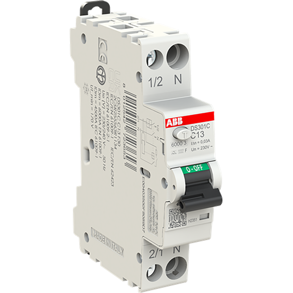 Residual current circuit breaker 1P+N, C Char. 13 A, 30ma, 6ka, Type F image 1