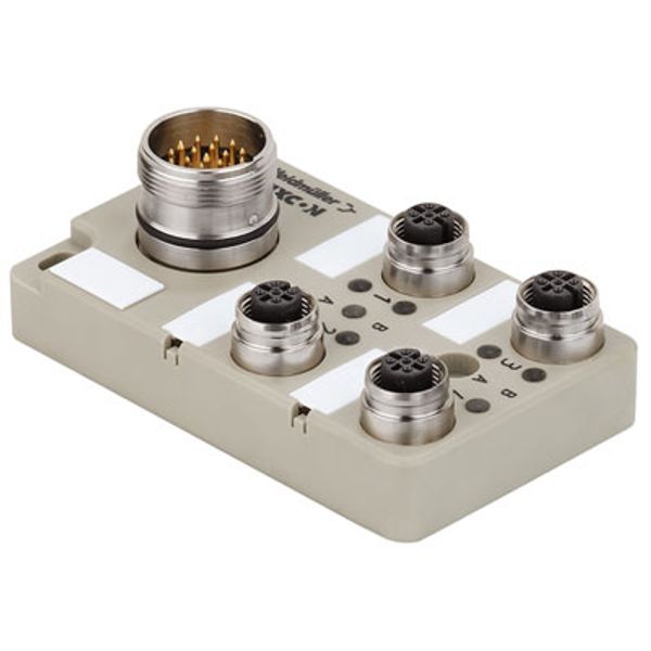 with M23 outlet, 12-pole, M12, 30 V, A-coded, LED: Yes, LED initiator: Yes, Wiring type: PNP image 1