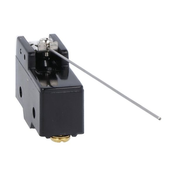 Plastic micro switch, K series, metal lever. 168.3mm/6.63in long flat cylindrical lever. Contacts 1NO/NC. Screw terminalsS image 1