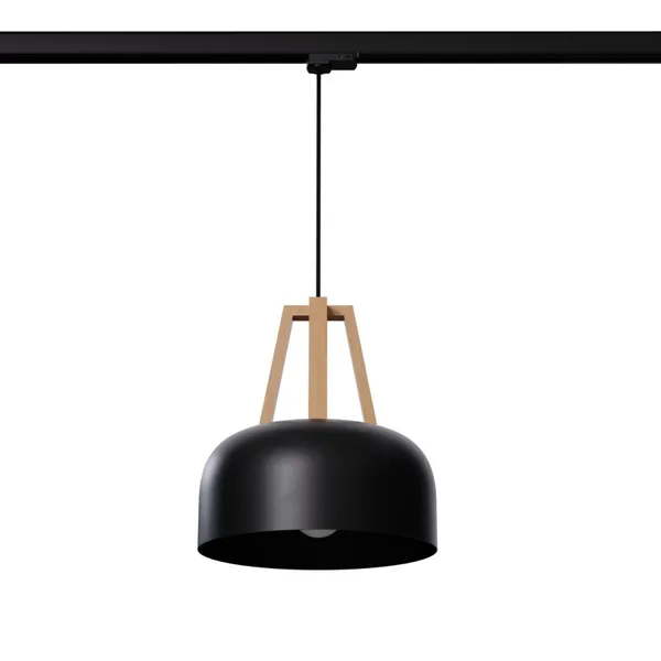 HANGING LAMP 3 PHASE CASCO BLACK/NATURAL WOOD E27 image 1