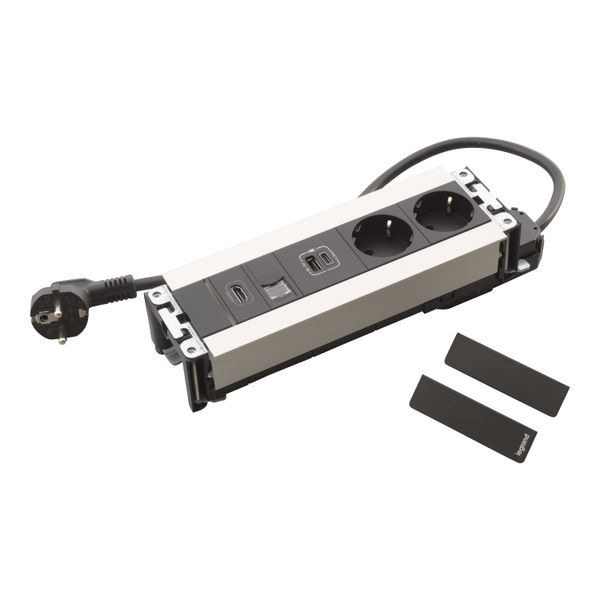 Multilink 8 modules black/metal equipped with 2 sockets 2P+T SCH + 1 USB A+C + RJ45 CAT6 UTP + 1 HDMI + 2M cord image 1