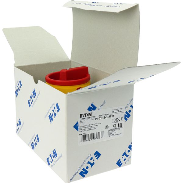 P1-25/I2-SI/HI11 Safety switch, P1, 25 A, 3 pole, 1 N/O, 1 N/C, Emergency switching off function, With red rotary handle and yellow locking ring, Lockable in position image 37