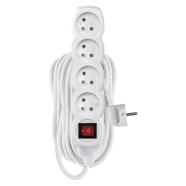 Extension Cord 10 m / 4 sockets / switch / white / PVC / 1 mm2 image 1