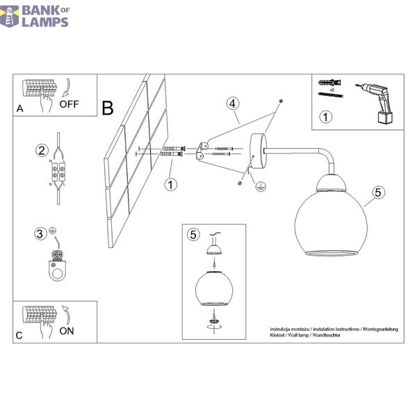 WALL LAMP ALINO 1 BLACK E27 1X60 IP20 image 9