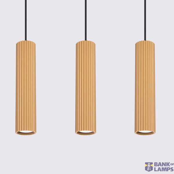 STYLISH GOLD HANGING LAMP WITH THREE GOLD LAMPSHADES, KARBON SERIES, ABOVE THE TABLE image 9