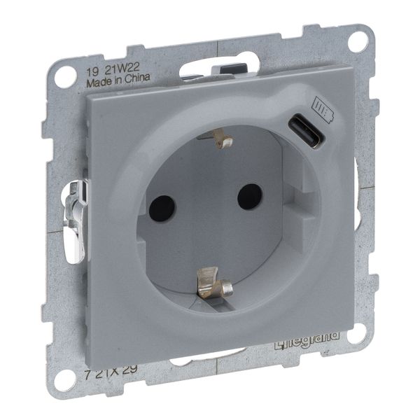 COMBINED SOCKET 2P+E SCHUKO STANDARD AUTO TERMINALS SHUTTERED + USB TYPE C ALU image 1