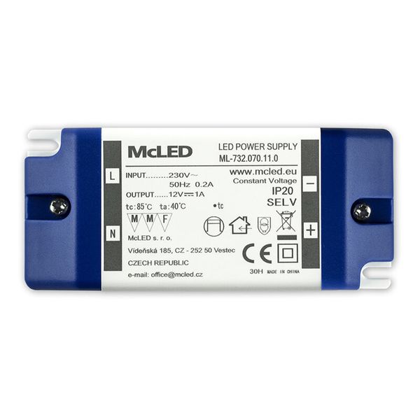 Power supply 12W, DC12V/1A, IP20, plastic design with terminal block image 1