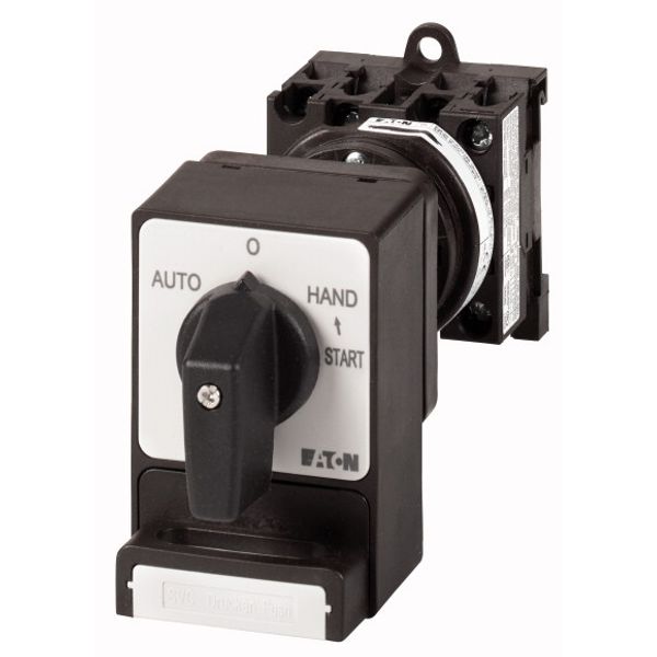 T0-2-15907/Z/SVC(C,E,G-J) Changeoverswitches, T0, 20 A, rear mounting, 4 pole, with black thumb grip and front plate, Padlocking feature SVC image 1