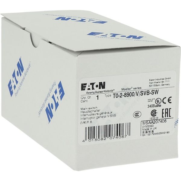 T0-2-8900/V/SVB-SW Main switch, T0, 20 A, rear mounting, 2 contact unit(s), 3 pole + N, STOP function, With black rotary handle and locking ring, Lockable in the 0 (Off) image 6
