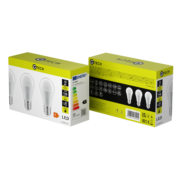 G-TECH LED Bulb E27, A60, 12 W, 1160 lm, 4000K, AC220-240V, 200°, package of 3 pcs image 3