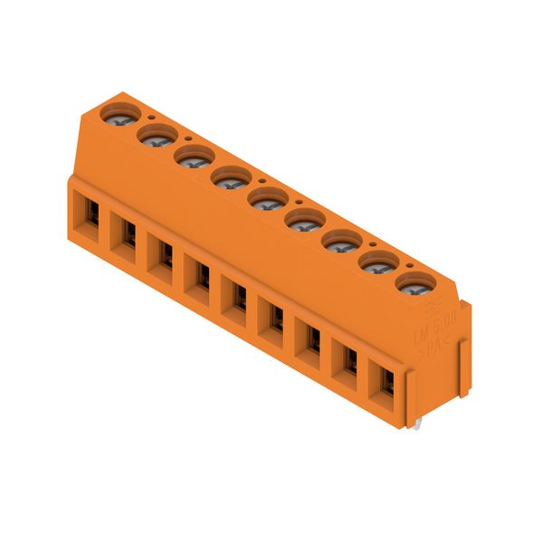 Printed circuit board terminals, 5.08 mm, Number of poles: 9, 90°, Solder pin length (l): 3.5 mm, tinned, orange, Clamping yoke connection, Clamping range, max. : 2.5 mm², Box image 2