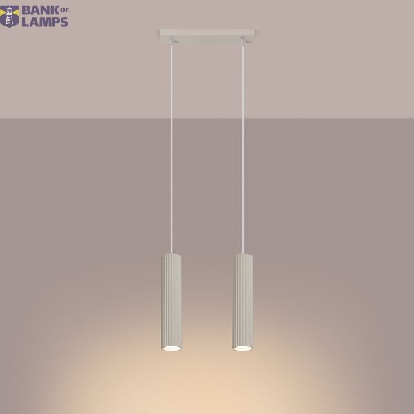 HANGING LAMP WITH TWO HANGS AND BEIGE GROOVED LAMPSHADES, CARBON SERIES image 9