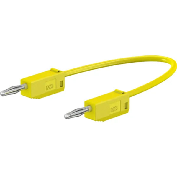 Measuring lead with (2 mm plug, spring-loaded, straight) to (2 mm plug, spring-loaded, straight), 600 mm, yellow, PVC, 0.5 mm², CAT O, 28.0115-06024 image 1