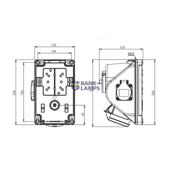 Fixed socket COMBO-POL 32A 4P 6h IP44 image 2