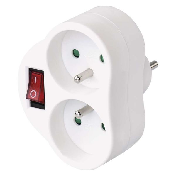 Multiple Socket 2× round with switch, white image 1