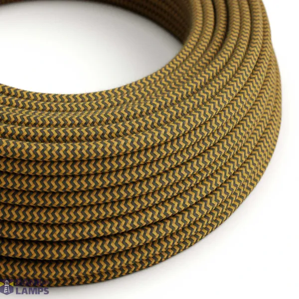 Cotton Golden Honey and Anthracite Grey Textile Cable - The Original Creative-Cables - RZ27 round 2x0.75mm / 3x0.75mm image 1