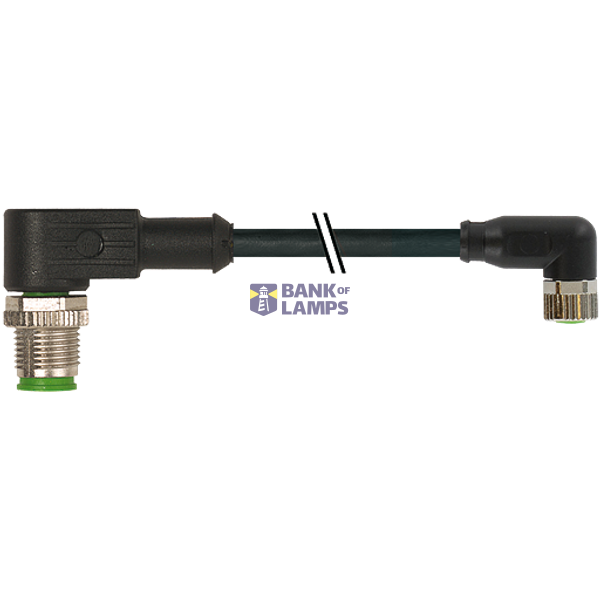 M12 male 90° / M8 female 90° A-cod. PUR 4x0.25 bk 0.7m image 2