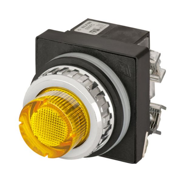 Projecting push-button, illuminated, momentary, yellow, led BA9S 24V, N.O.+N.C. image 1