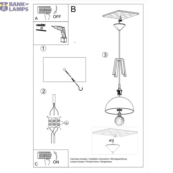 HANGING LAMP CASCO BLACK/WHITE E27 1X60W IP20 image 7