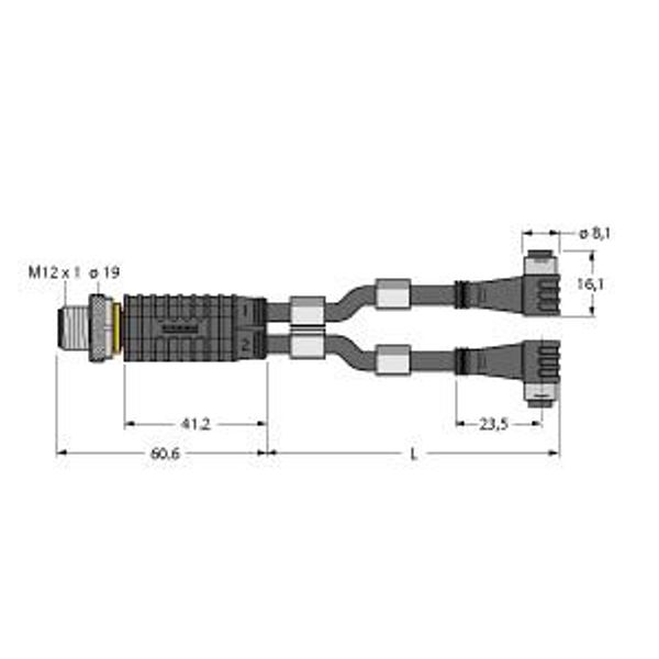 2-Way Splitter Y-Splitter with Cable, Male M12 × 1 - 2x Female Ø 8 mm   VBRS4.4-2PKW3S-0.6/0.6/TEL image 1