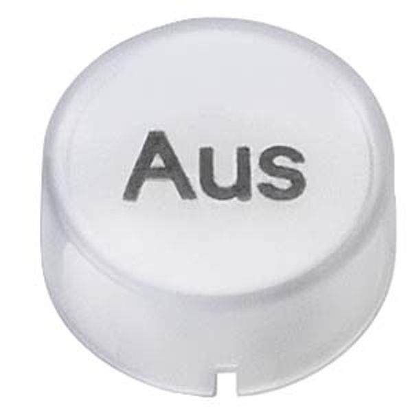 Insert cap for pushbutton and illuminated pushbutton raised, clear with black font, with inscription: Off image 1