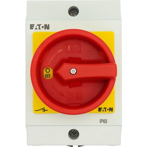 T0-3-8342/I1/SVB Main switch, T0, 20 A, surface mounting, 3 contact unit(s), 6 pole, Emergency switching off function, With red rotary handle and yellow locking ring, image 4