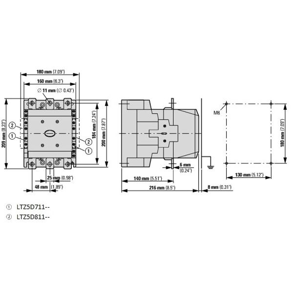 Contactor 200kW/400V/400A, 2 NO + 2 NC, coil 230VAC image 2