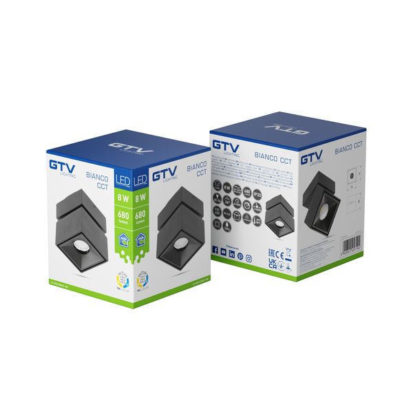 LED luminaire BIANCO CCT, 8 W, 680 lm, Ra≥80, IP20, 36°, 2700/3300/4000K, square, black image 2