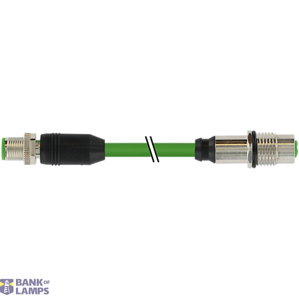 M12 female recept. / M12 male 0° X-cod. shielded PUR 4x2xAWG26 gn 7m image 1