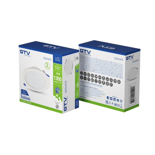 LED luminaire DENVER, 15 W, 1350 lm, 4000K, AC176-264V, IP54, 120°, recessed (SAMSUNG LED) image 2