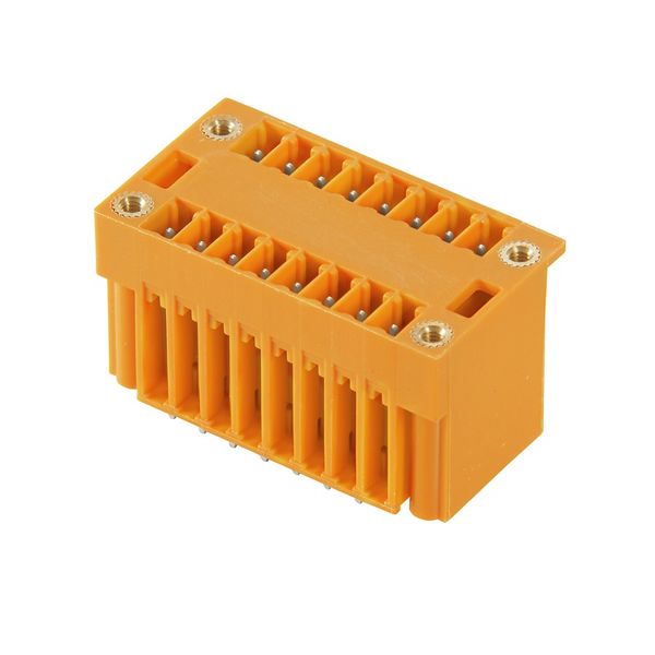 PCB plug-in connector, male header, Flange, THT solder connection, 3.81 mm, Number of poles: 10, 180°, Solder pin length (l): 3.2 mm, tinned, orange, Box image 3