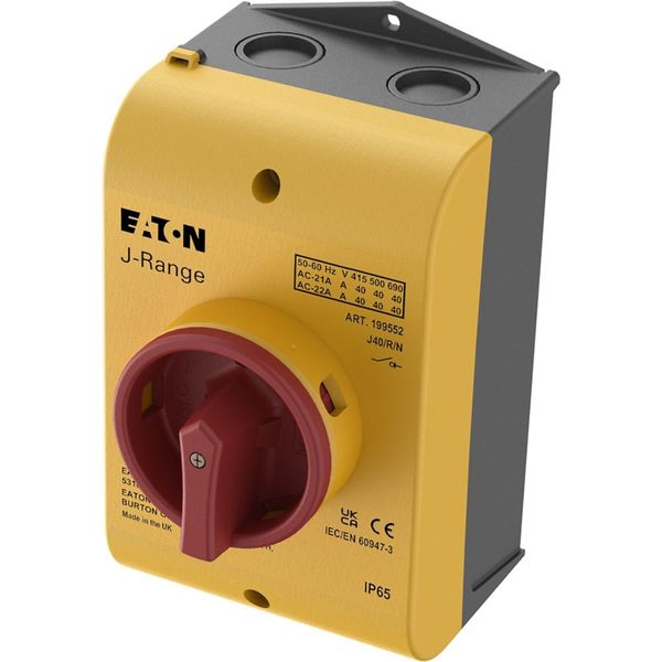 J40/R/N Main switch, 40 A, surface mounting, 3 pole + N, Emergency switching off function, With red rotary handle and yellow locking ring, Lockable in the 0 ( image 13