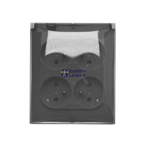 Quadruple socket outlet with earthing IP44 version - transparent flap, 16A, Screw, dark grey image 1