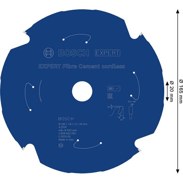 Expert for Fibre Cement Circular Saw Blade for Cordless Saws 165x1.8/1.2x20 T4 image 2