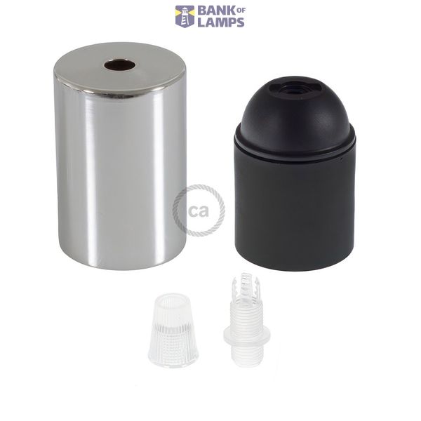 Cylindrical metal E27 lamp holder kit image 2