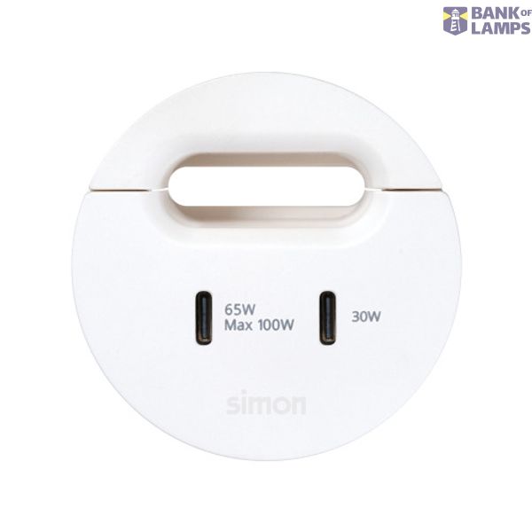 Furniture charger USB-C 100W double with grommet (cable outlet), Simon 400 Flash 60, IP20, white, Mount. dimen.: Ø54mm image 1