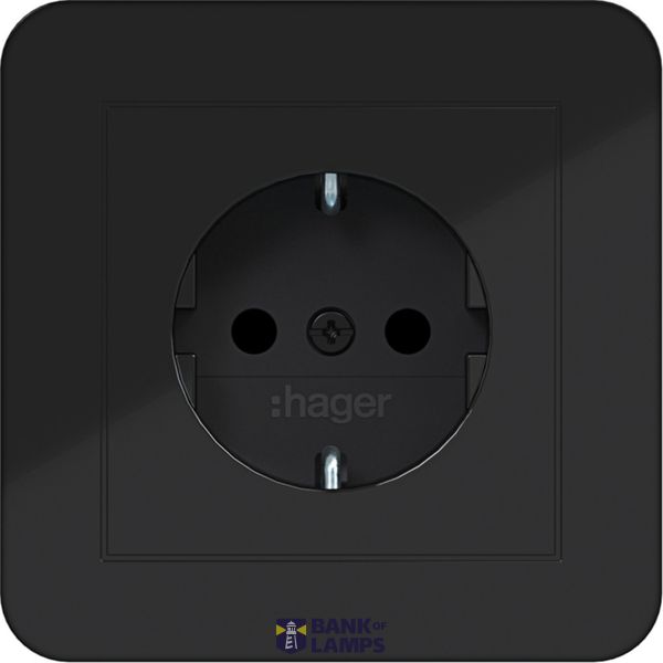 SCHUKO wall socket with cover, Safety Plus, plug-in class C.1 black glass image 1