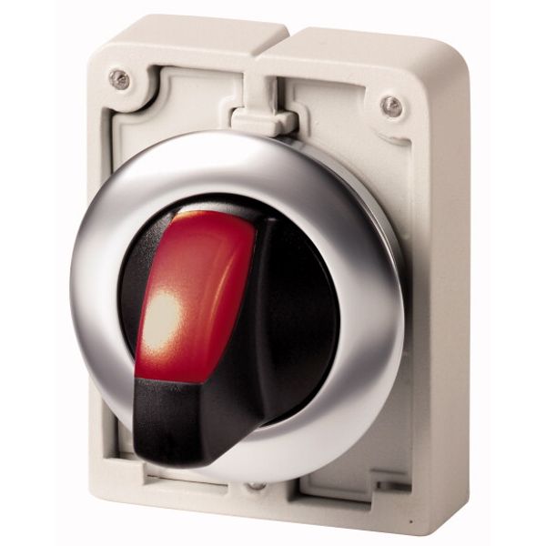 M30I-FWRLK3-R Illuminated selector switch actuator, RMQ-Titan, with thumb-grip, maintained, 3 positions, red, Front ring stainless steel image 1