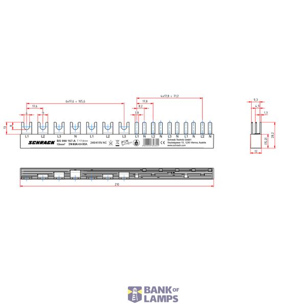 Busbar, 1xRCCB 4-pole, 1 MCB 3-pole, 5 MCB 1+N/1 MW, 12MW image 8