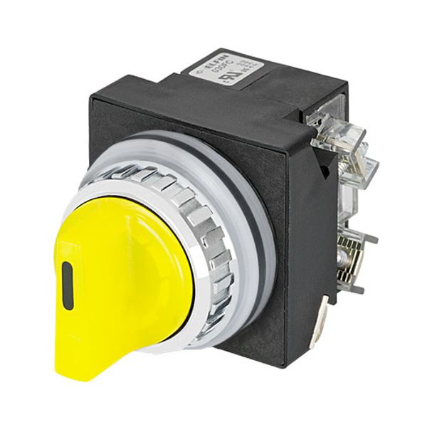 Illuminated knob selector switch, yellow, 3-position, Cam O led BA9S, 2 N.O. image 1