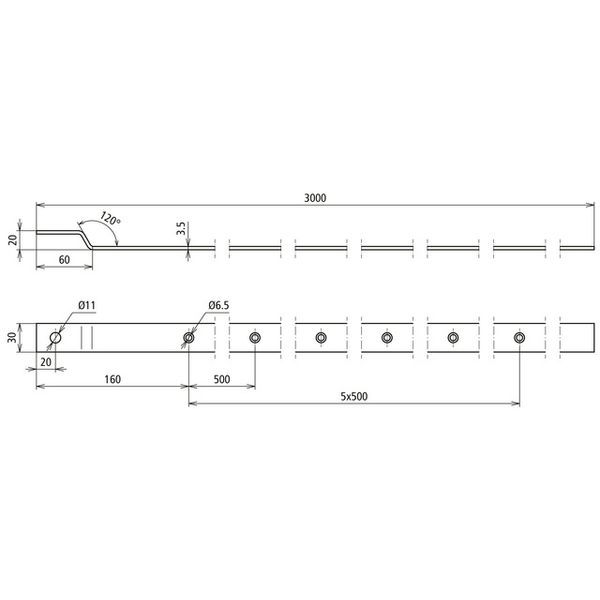 Terminal lug angled  Fl 30x3.5mm StSt (V4A) L 3000mm with bore 11mm image 2