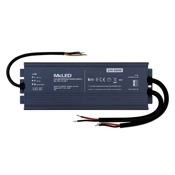 LED power supply 600W, DC24V/25A, IP67 image 1