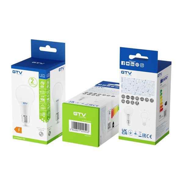 LED Bulb E27, A60, 9.5 W, 900 lm, 4000K, AC180-250V, 220° image 3