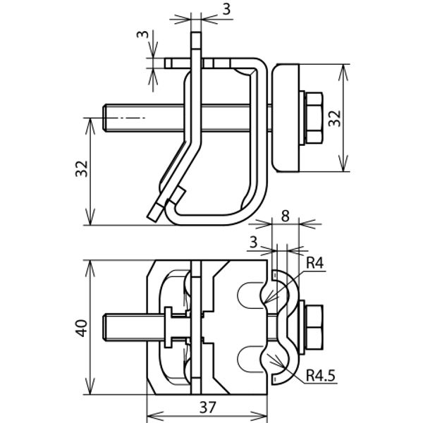 Gutter clamp Al for bead 16-22mm with double cleat for Rd 8-10mm image 2