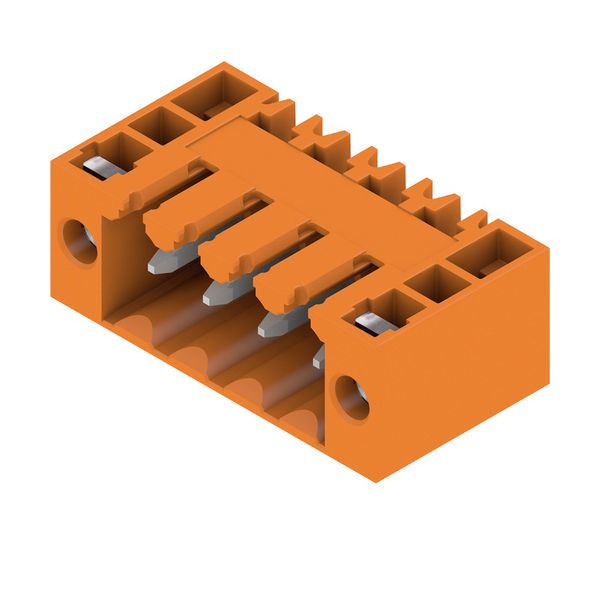 PCB plug-in connector, male header, Flange, THT solder connection, 3.50 mm, Number of poles: 4, 90°, Solder pin length (l): 3.2 mm, tinned, orange, Box image 4