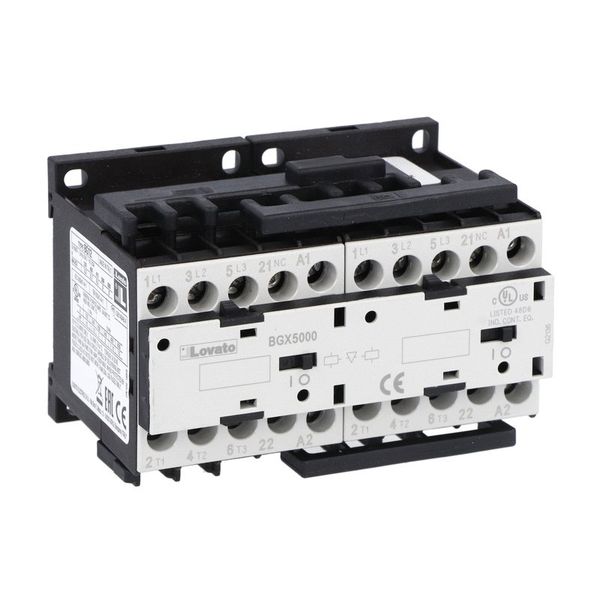 Reversing contactor assembly, AC coil, external interlock with power and auxiliary wiring, 12A AC3 in AC, 5.7kW. Coil voltage 220VAC 60Hz image 1