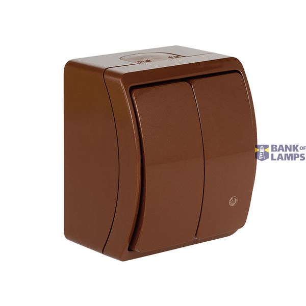 VW-2L Koala Two-Circuit Switch with illumination surface mounted IP44 brown VW 152-52 image 1