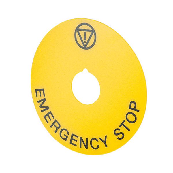 Yellow legend plate Ø 90 "EMERGENCY STOP" image 1