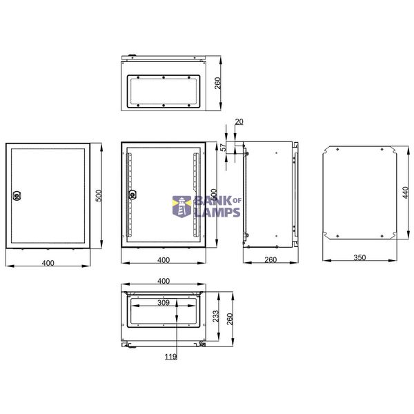 Wall-mounted enclosure 1 door IP65 H=500 W=400 D=260 mm image 2